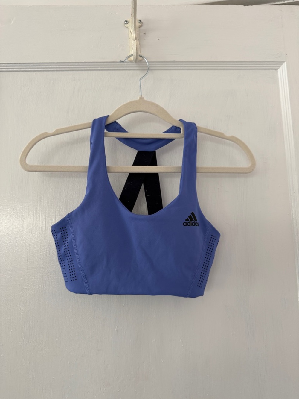 adidas Periwinkle Sports Bra with Black Crisscross Straps